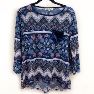 Juniors floral/stripe quarter sleeve pocket shirt